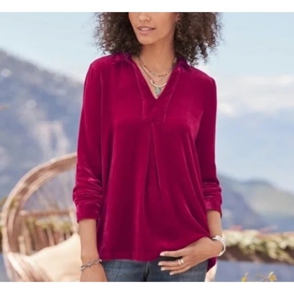 Sundance Tops - SUNDANCE VELVET NUANCE SILK TOP Women Small Wineberry Holiday Classic Pullover